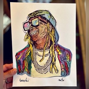 lil Wayne watercolor and ink painting print 8.5x11in signed & numbered